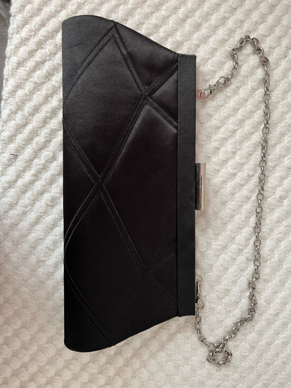 Jessica Black Satin Evening Clutch with Silver Hardware